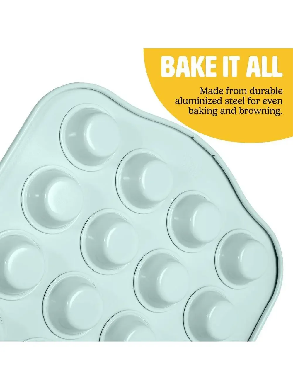 Ceramic 24-Cup Mini Muffin Pan, Aluminized Steel, Aqua